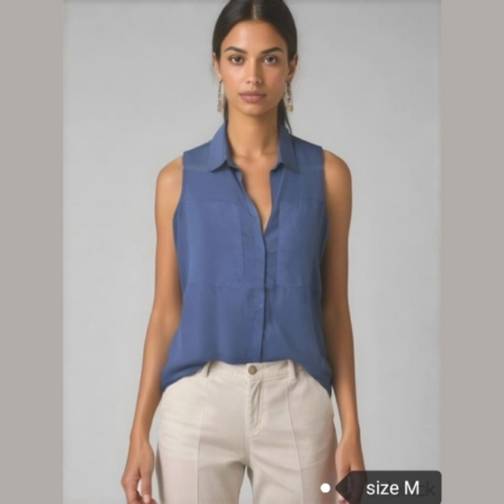 Max Studio navy blue tunic blouse sleeveless crepe